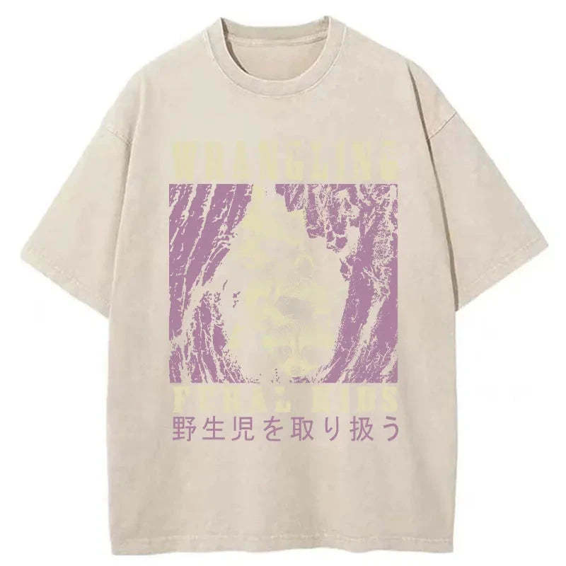 Tokyo-Tiger Wrangling Feral Raccoon Kids Washed T-Shirt