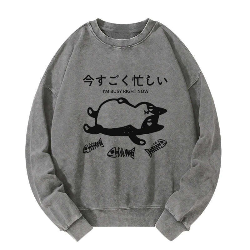 Tokyo-Tiger I'm Busy Right Now Washed Sweatshirt Sale