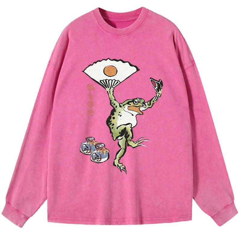 Tokyo-Tiger Dancing Frog Japanese Washed Long Sleeve T-Shirt