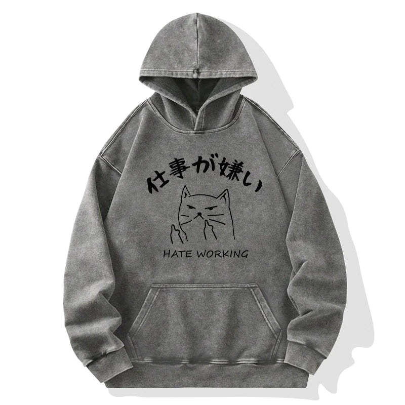Tokyo-Tiger A Cat That Hates Work Washed Hoodie-tokyo-tiger