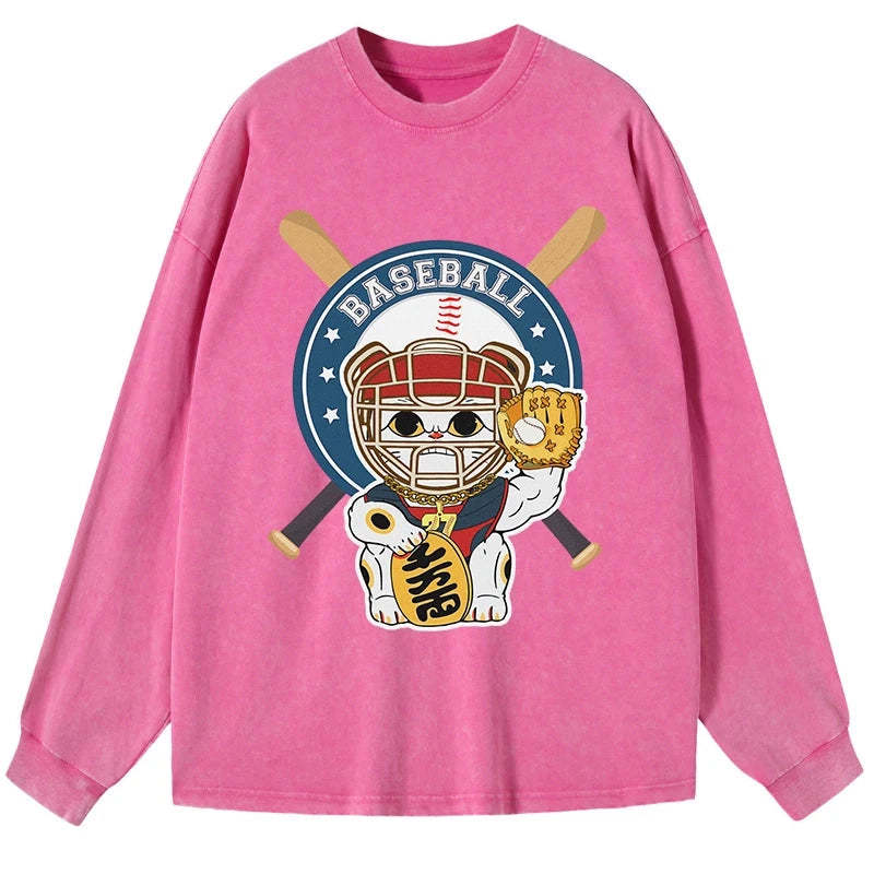 Tokyo-Tiger Janpaese Baseball Cat Washed Long Sleeve T-Shirt