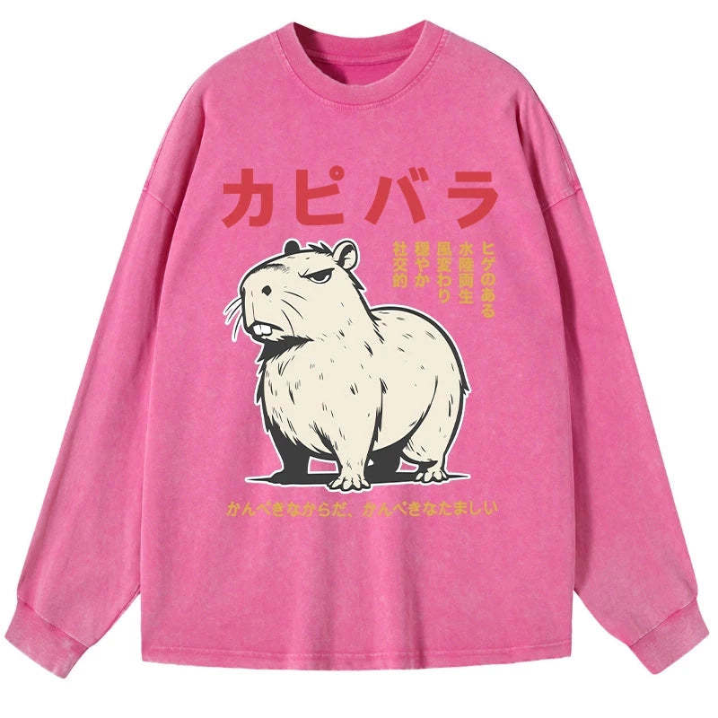 Tokyo-Tiger Angry Capybara Japan Washed Long Sleeve T-Shirt