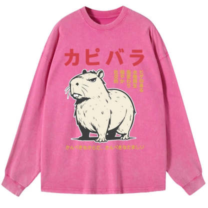 Tokyo-Tiger Angry Capybara Japan Washed Long Sleeve T-Shirt