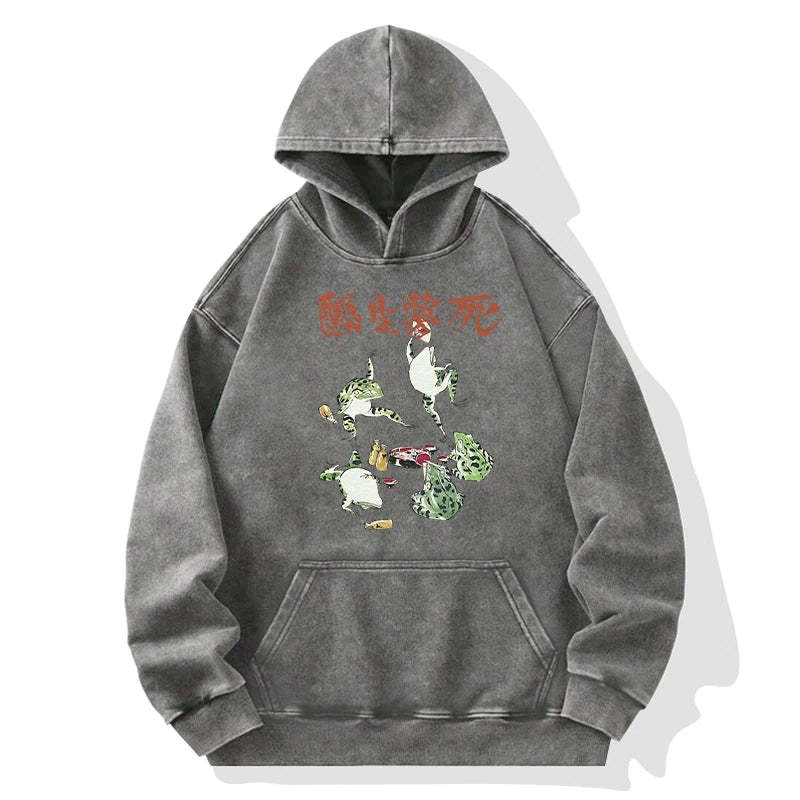 Tokyo-Tiger Japanese Frog Osake Kanji Washed Hoodie Sale