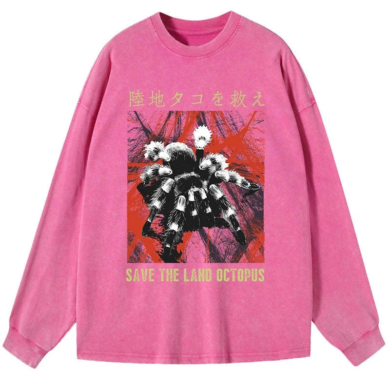 Tokyo-Tiger Real Scary Spiders Washed Long Sleeve T-Shirt Sale