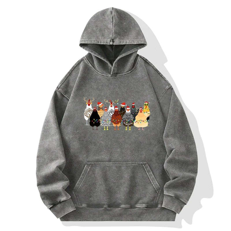 Tokyo-Tiger A Flock Of Christmas Chickens Washed Hoodie-tokyo-tiger