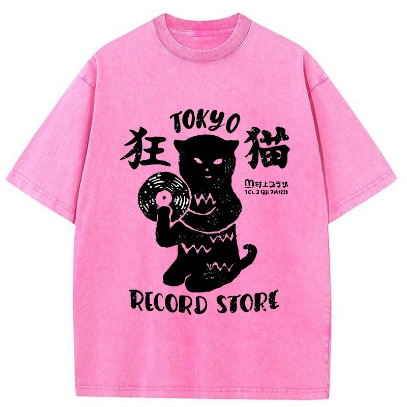 Tokyo-Tiger Tokyo Record Store Cat CD Washed T-Shirt Sale – tokyo