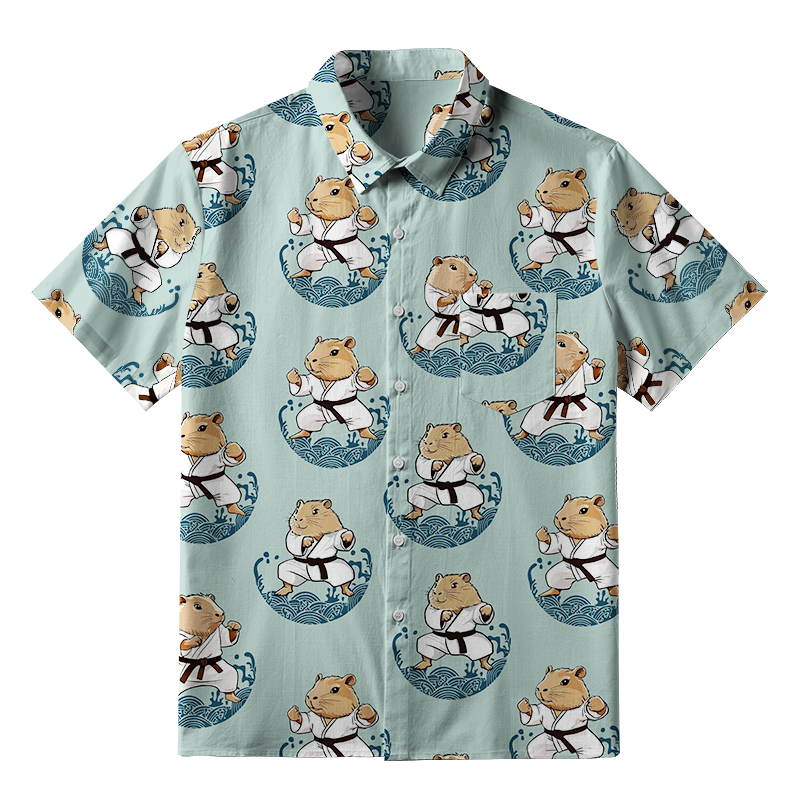 Tokyo-Tiger Cute Capybara Taekwondo Button-up Shirt