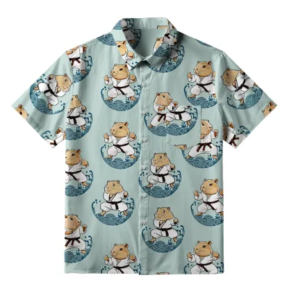 Tokyo-Tiger Cute Capybara Taekwondo Button-up Shirt