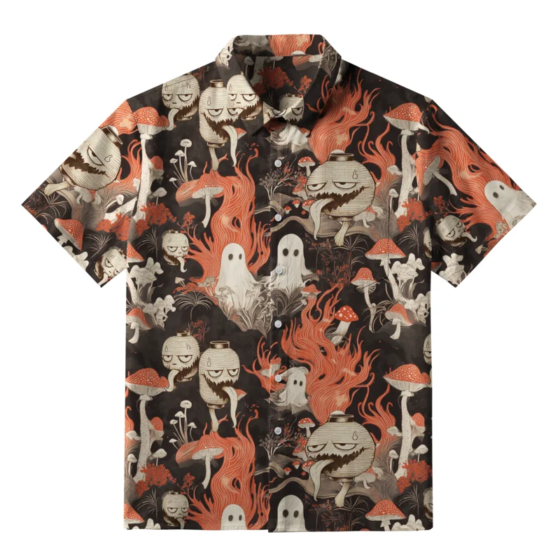Tokyo-Tiger Japanese Lantern Ghost Button-up Shirt