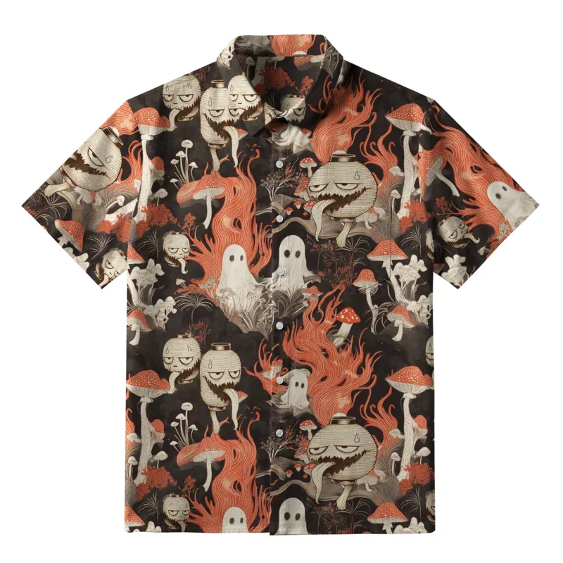 Tokyo-Tiger Japanese Lantern Ghost Button-up Shirt