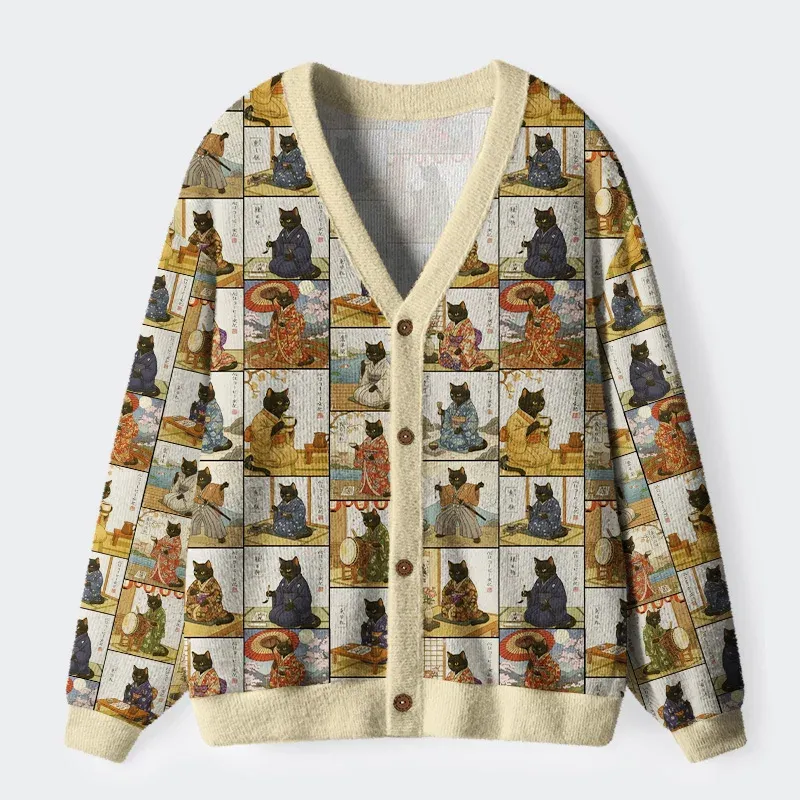 Tokyo-Tiger Japanese Cat Painting Ugly Cardigan Sweater