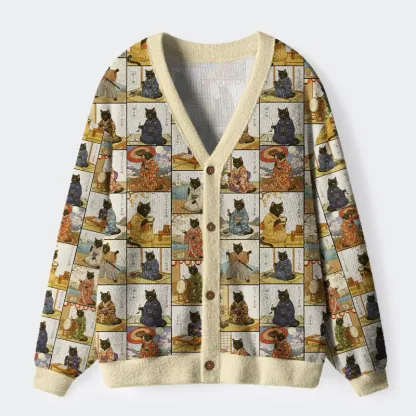 Tokyo-Tiger Japanese Cat Painting Ugly Cardigan Sweater
