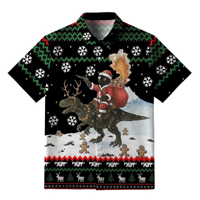 Tokyo-Tiger Cat Riding A Dinosaur Button-up Shirt