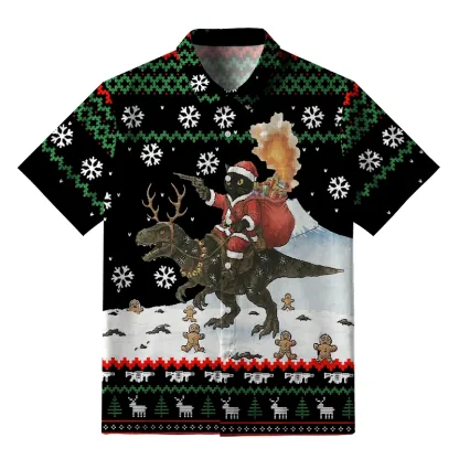 Tokyo-Tiger Cat Riding A Dinosaur Button-up Shirt