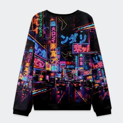 Tokyo-Tiger Japanese Street Scene Christmas Ugly Sweatshirt
