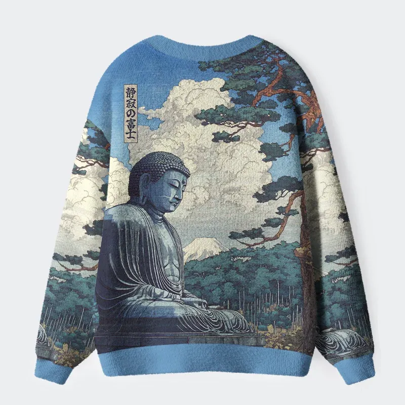 Tokyo-Tiger Great Buddha Of Japan Ugly Cardigan Sweater