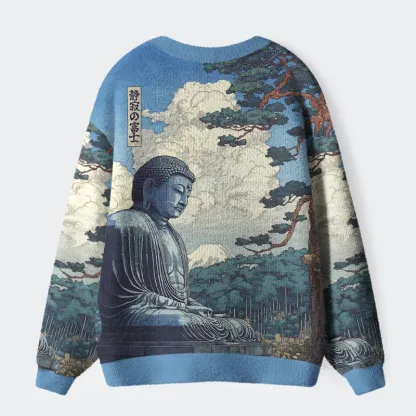 Tokyo-Tiger Great Buddha Of Japan Ugly Cardigan Sweater