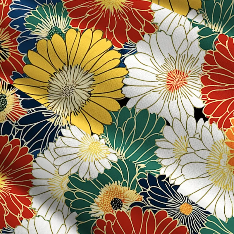 Tokyo-Tiger Colorful Chrysanthemums Maxi Skirt