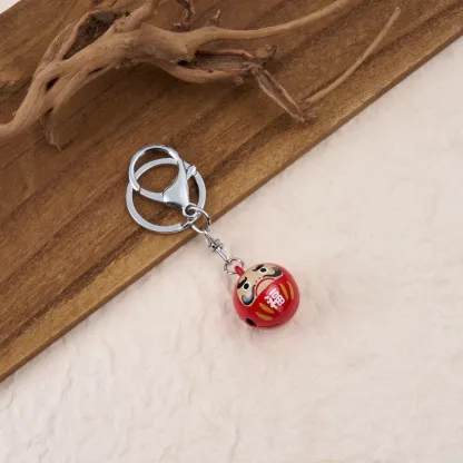 Tokyo-Tiger Japanese Daruma Bell Red Keychain
