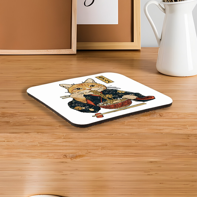 Tokyo-Tiger Elegant Cat Eating Ramen Coaster