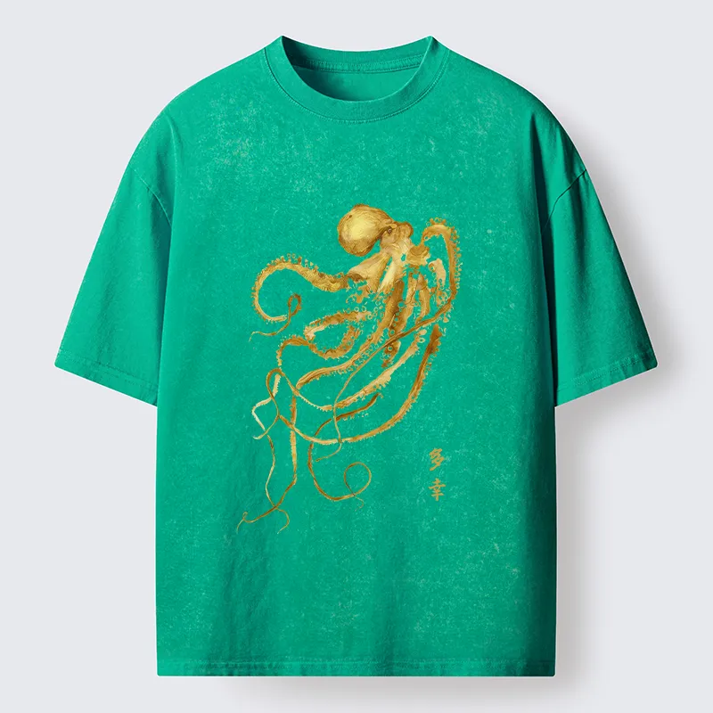 Tokyo-Tiger Octopus Ink Painting Washed T-Shirt