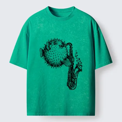 Tokyo-Tiger Pufferfish Performance Washed T-Shirt