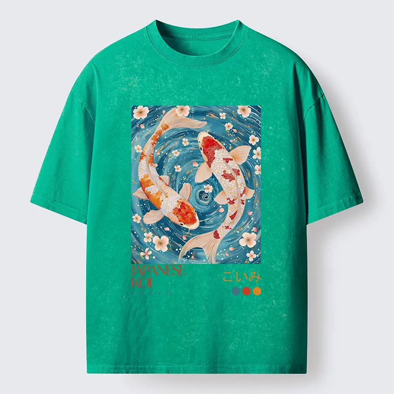 Tokyo-Tiger Koi In The Water Washed T-Shirt