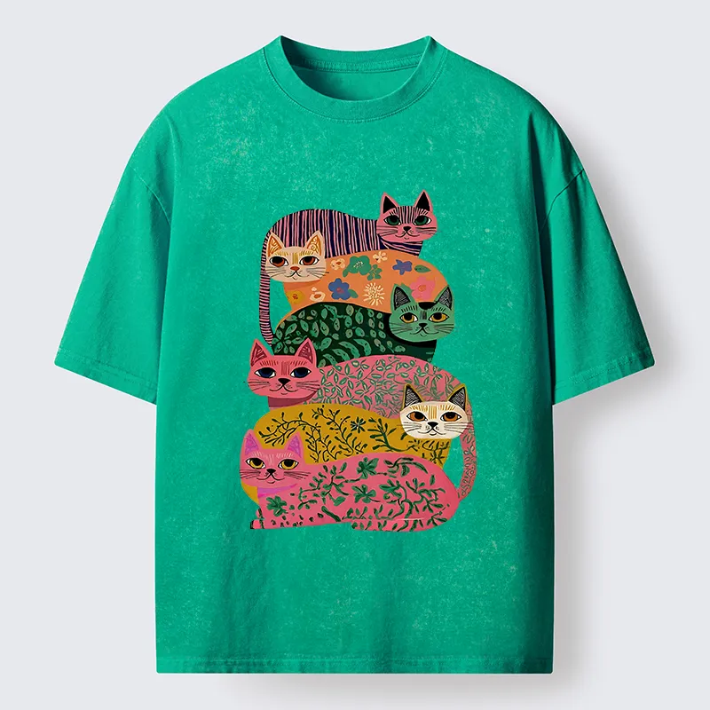 Tokyo-Tiger Colorful Cats Washed T-Shirt