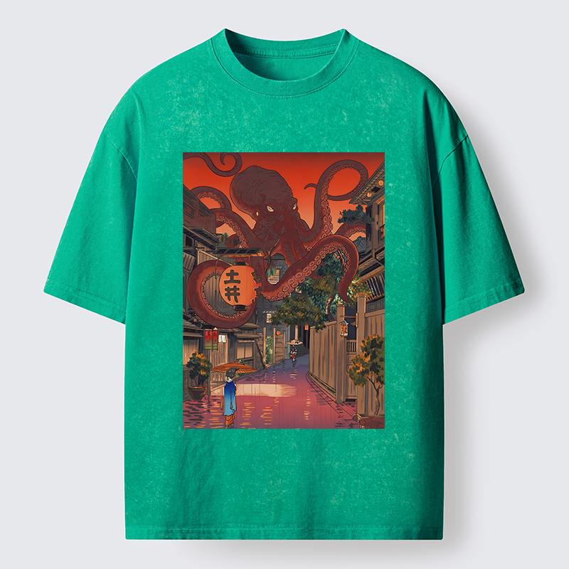 Tokyo-Tiger Monsters Attack The Village Washed T-Shirt