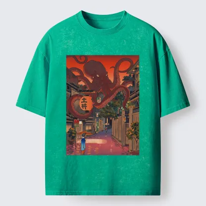 Tokyo-Tiger Monsters Attack The Village Washed T-Shirt
