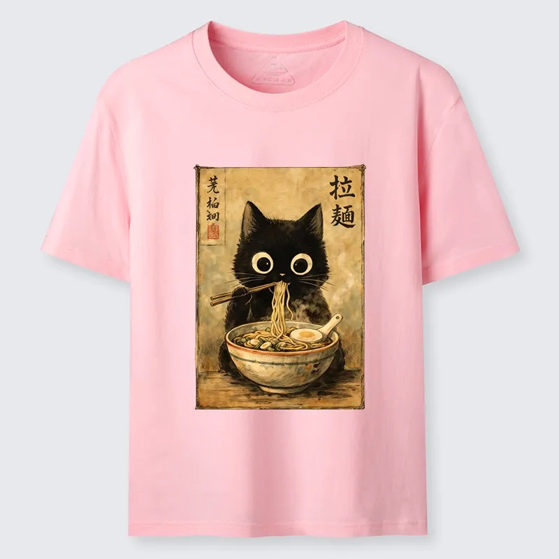 Tokyo-Tiger Cute Black Cat Eating Japanese Ramen Classic T-Shirt