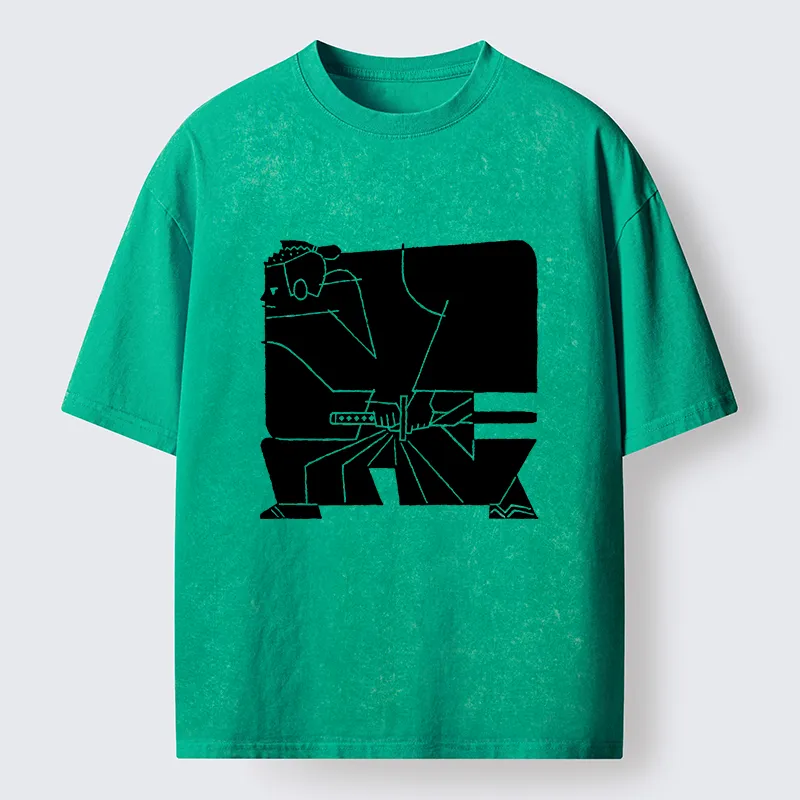 Tokyo-Tiger Pattern Design Samurai Washed T-Shirt