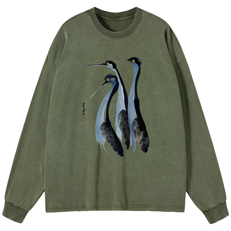 Tokyo-Tiger Blue Crane Washed Long Sleeve T-Shirt