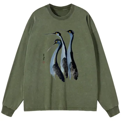 Tokyo-Tiger Blue Crane Washed Long Sleeve T-Shirt