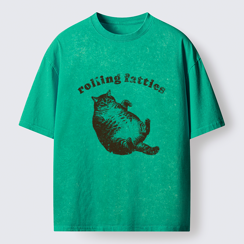 Tokyo-Tiger Rolling Fatties Fat Cat  Washed T-Shirt