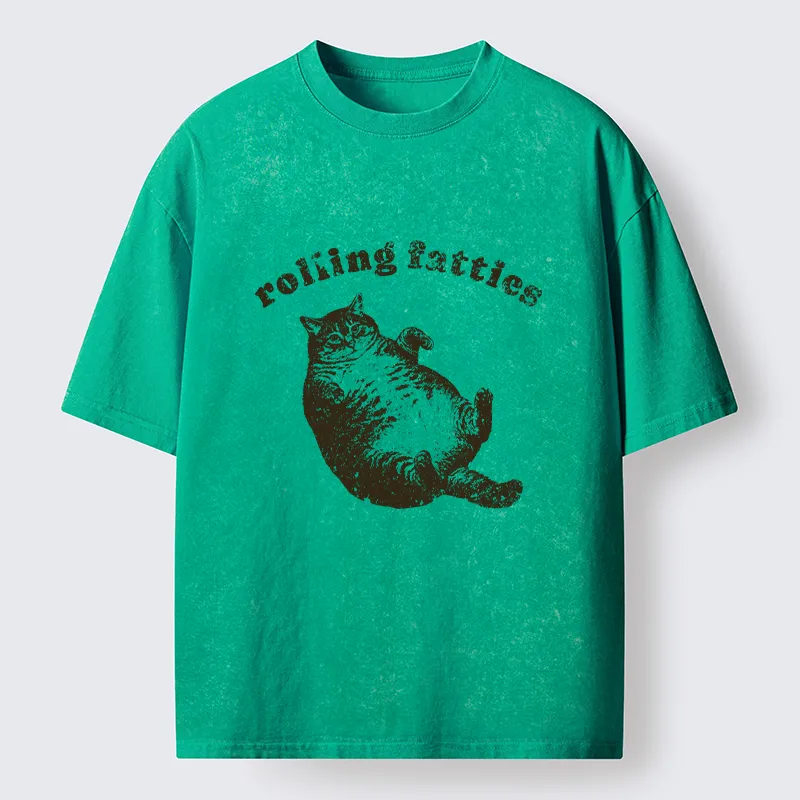 Tokyo-Tiger Rolling Fatties Fat Cat  Washed T-Shirt