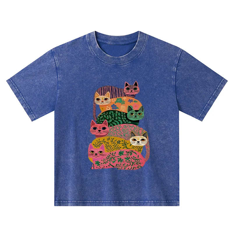 Tokyo-Tiger Colorful Cats Kids Washed T-Shirt