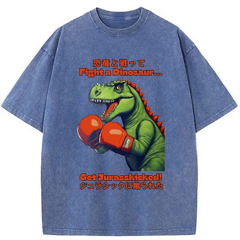 Tokyo-Tiger Fighting Dinosaurs Washed T-Shirt