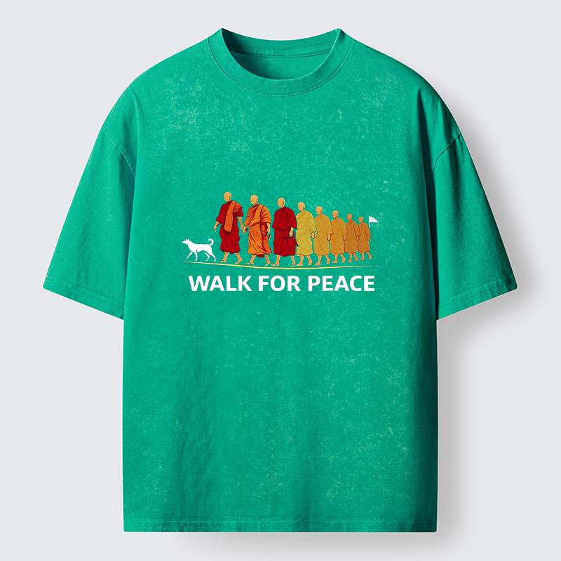 Tokyo-Tiger Walk For Peace Monks And Dog Washed T-Shirt