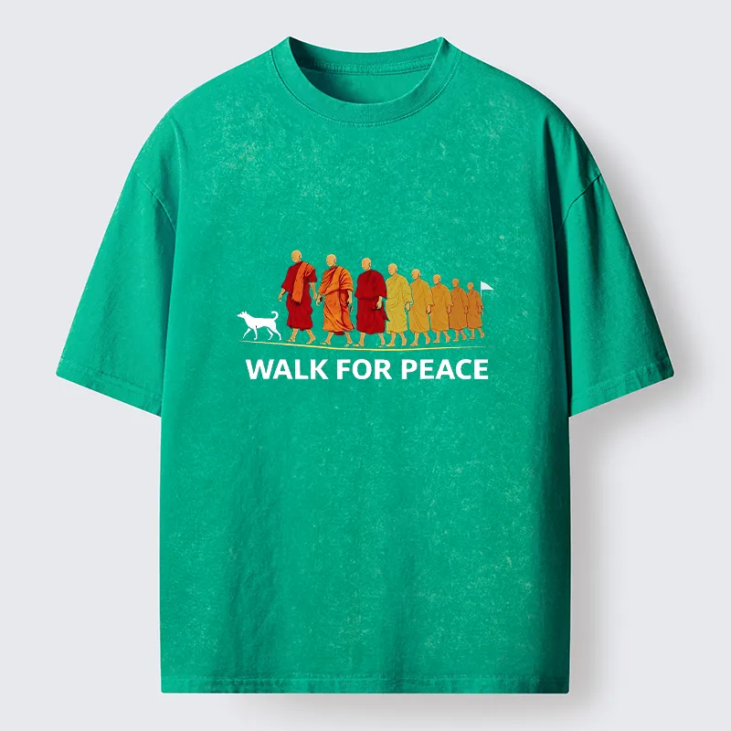 Tokyo-Tiger Walk For Peace Monks And Dog Washed T-Shirt