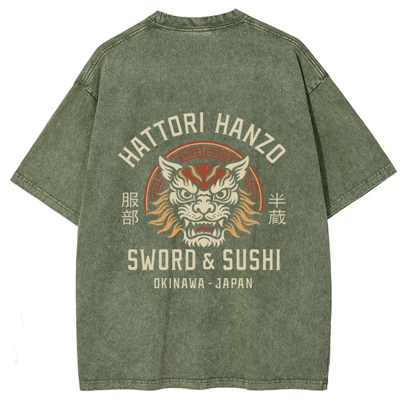 Tokyo-Tiger Hattori Lion Japanese Samurai Back Washed T-Shirt