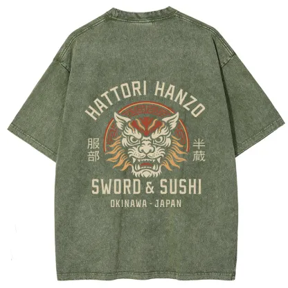 Tokyo-Tiger Hattori Lion Japanese Samurai Back Washed T-Shirt