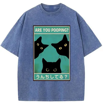 Tokyo-Tiger Cats Watching You Poop Washed T-Shirt