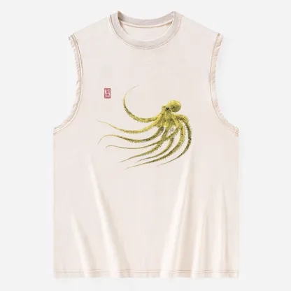 Tokyo-Tiger Retro Octopus Japanese Washed Tank