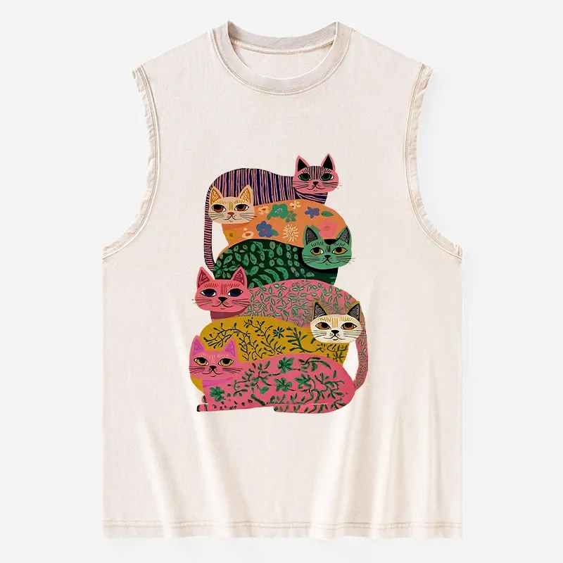 Tokyo-Tiger Colorful Cats Washed Tank