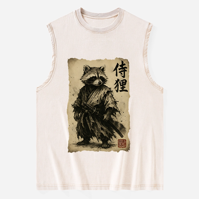 Tokyo-Tiger Retro Raccoon Samurai Washed Tank