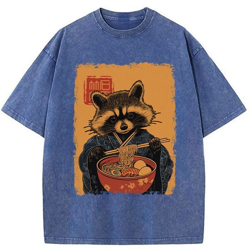 Tokyo-Tiger Ramen-obsessed Raccoon Washed T-Shirt