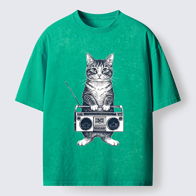 Tokyo-Tiger Cat Carried The Radio Washed T-Shirt