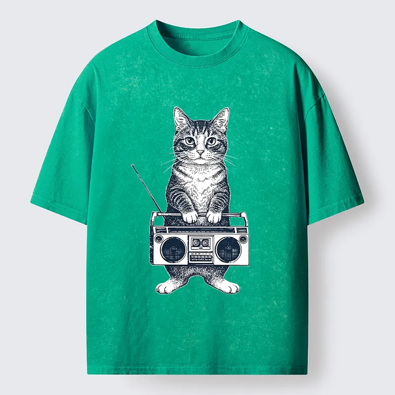 Tokyo-Tiger Cat Carried The Radio Washed T-Shirt